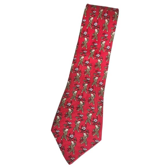HERMÈS 7238 MA Rare Silk Tie FRANCE Red Asiatic Man Floral W:3.4" EUC - Picture 1 of 4